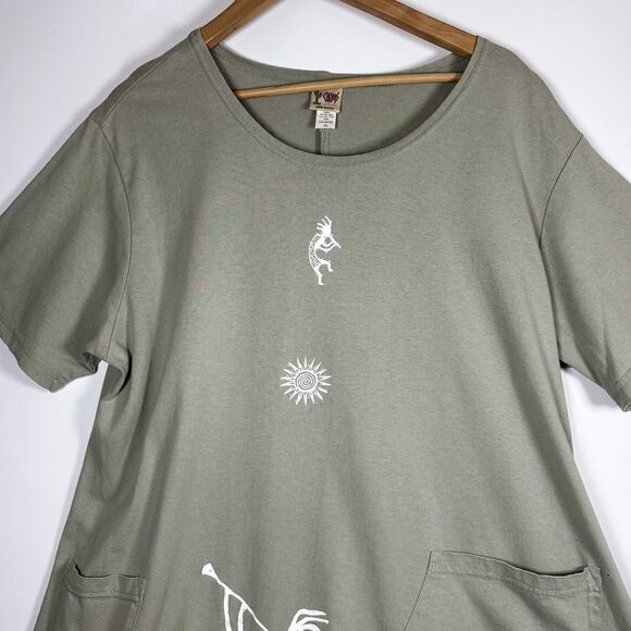 Vintage Cactus California Tunic Dress Womens XL Green Kokopelli Art Made in USA - Picture 3 of 12